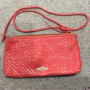 Elliott Lucca Coral Woven Leather Crossbody Handbag Detachable Braided Strap EUC